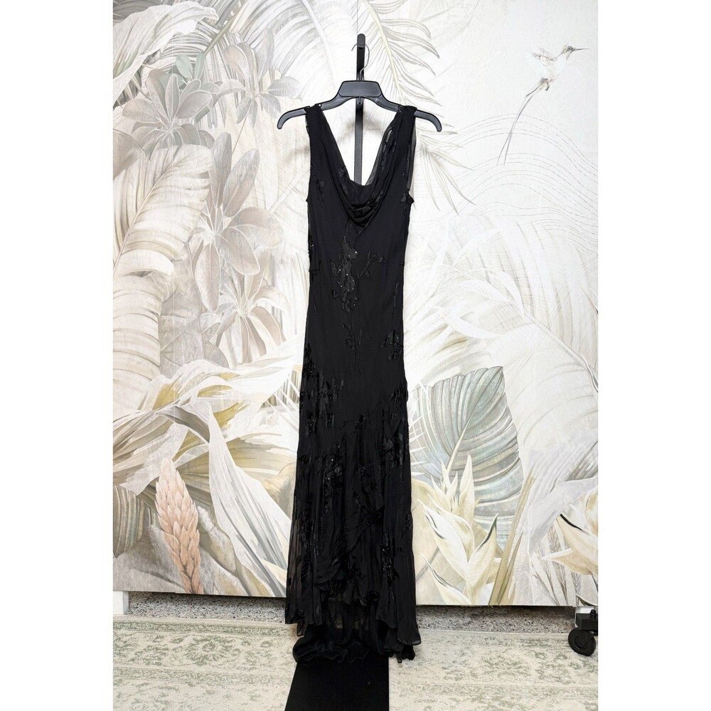 Alex Evenings Y2K Silk Beaded Satin Floral Fairy Hem Whimsical Whimsy Maxi Dress